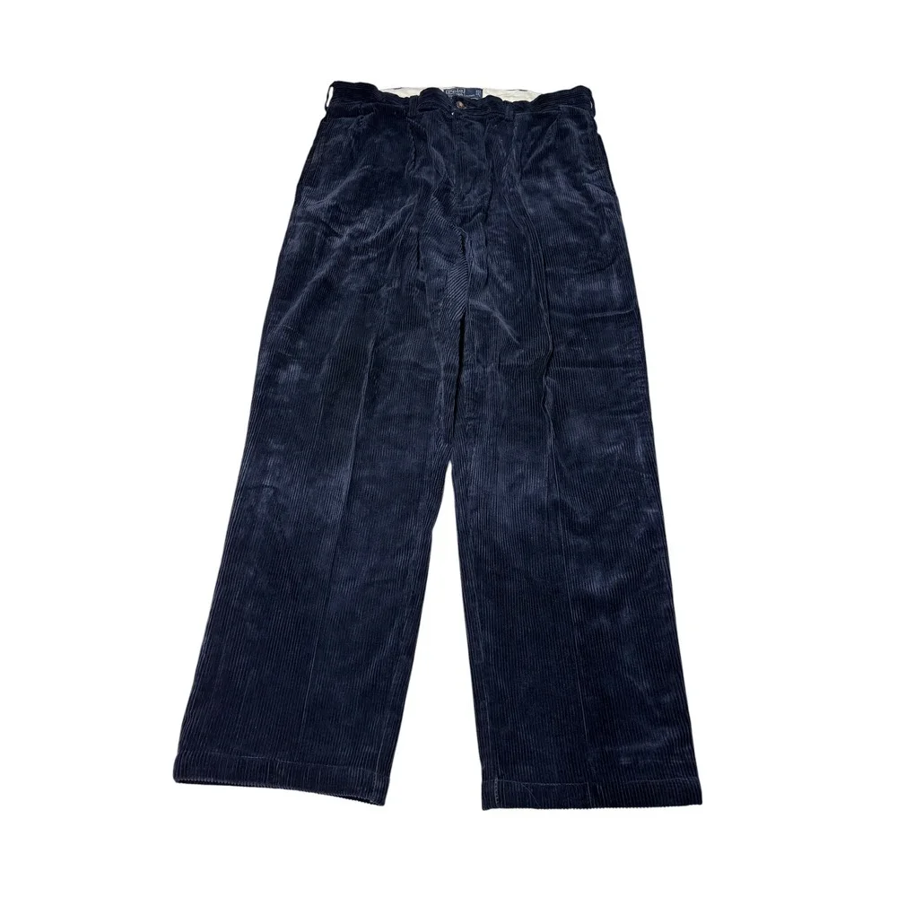 Polo Ralph Lauren Andrew Pant Navy Blue Corduroy Pleated Trousers Mens 36/32